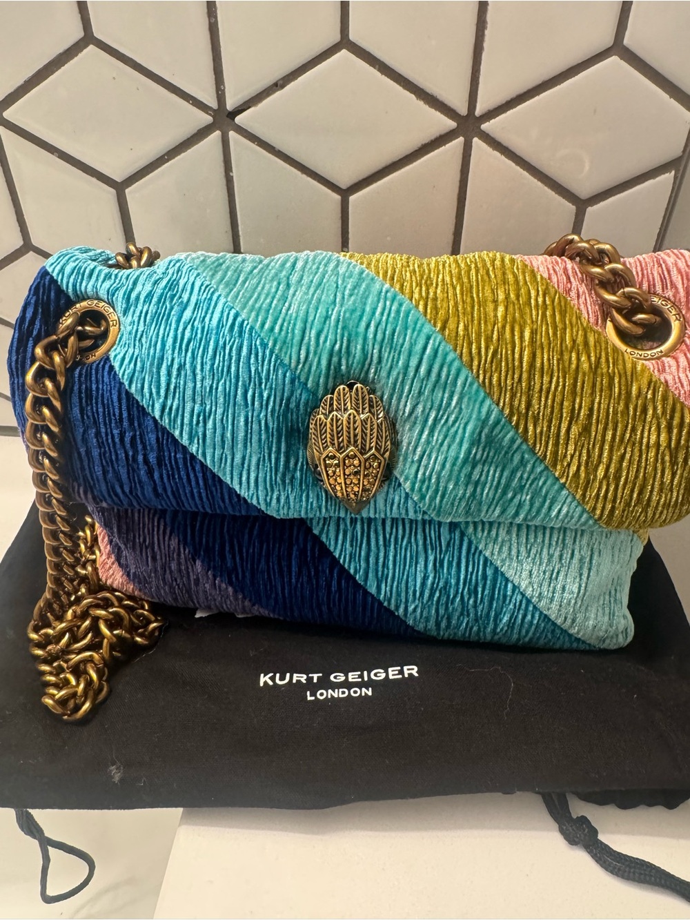 Kurt Geiger Soft Multicolor Textured Velvet Shoulder Bag